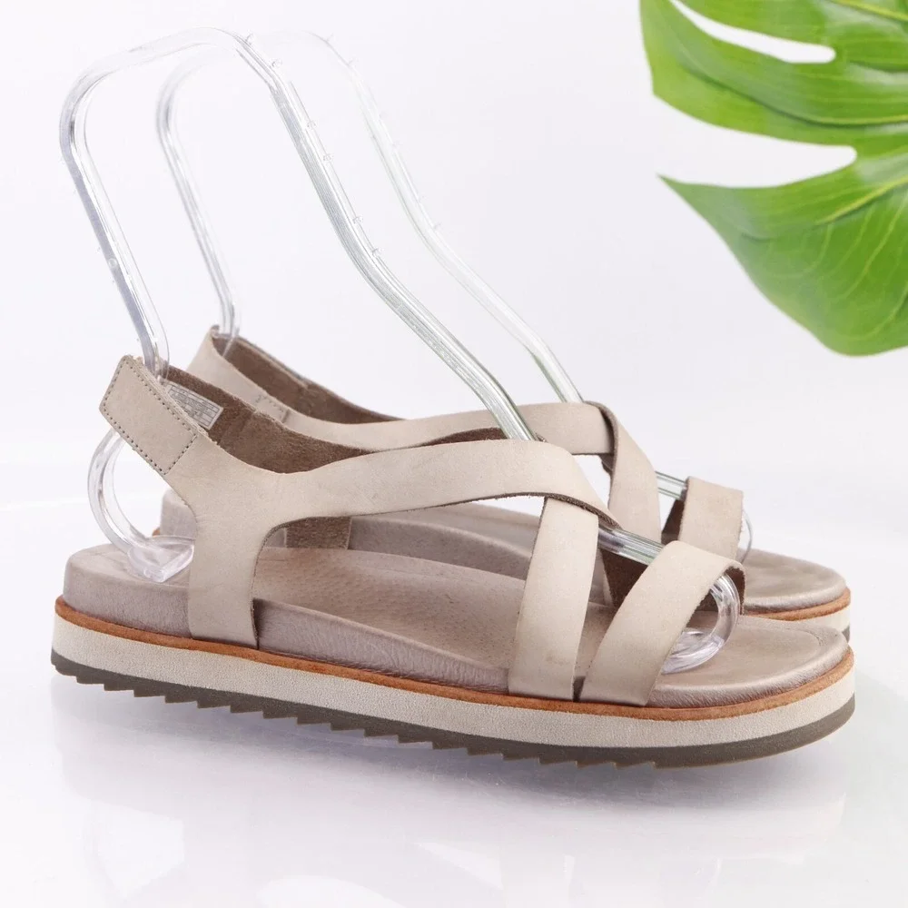 Merrell Womens Juno Sandals Size 9 Beige Tan Leather Slingback Lug Sporty Shoes